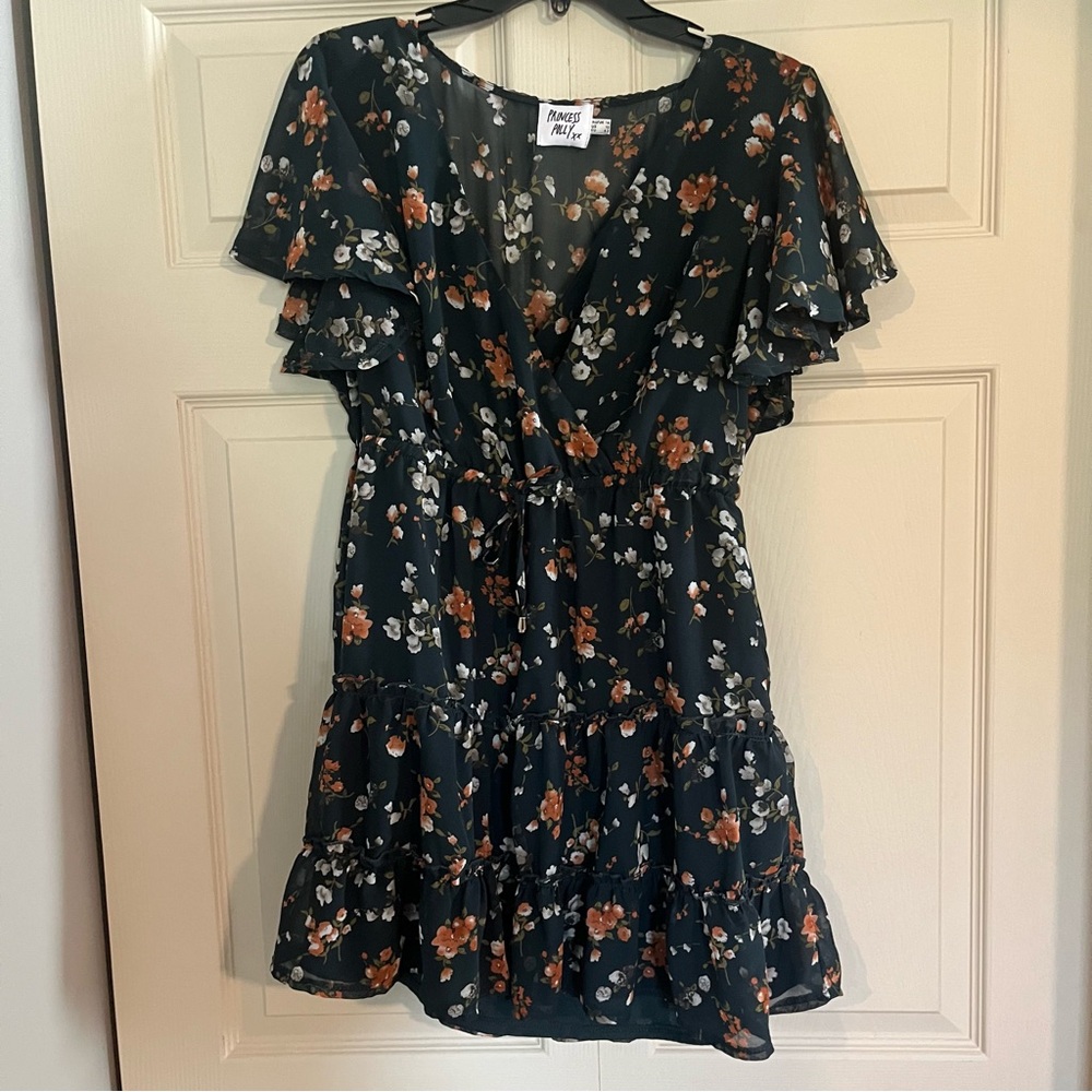 Princess Polly Floral Mini Dress - Dark Green and Orange
